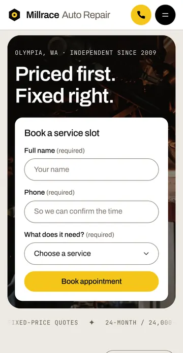 The Millrace Auto Repair demo on a phone