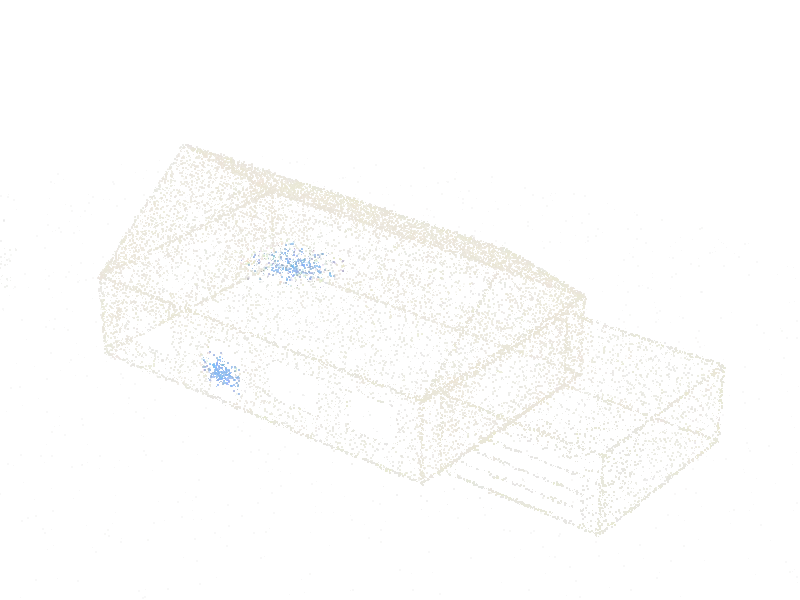 Point cloud of a gable-roofed house with an attached garage
