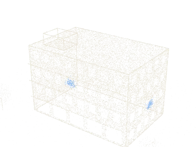 Point cloud of a four-storey mixed-use block with shopfronts on the ground floor